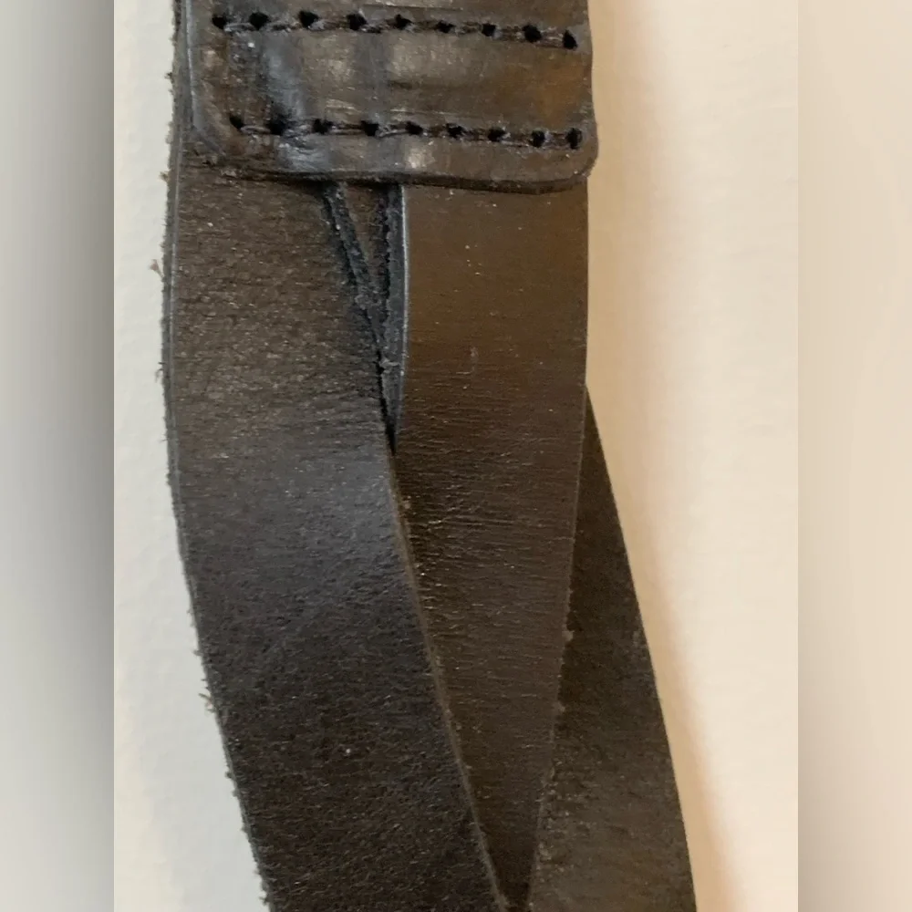 GAP Black Genuine Braided Leather Solid Brass Silver Finish Buckle Belt